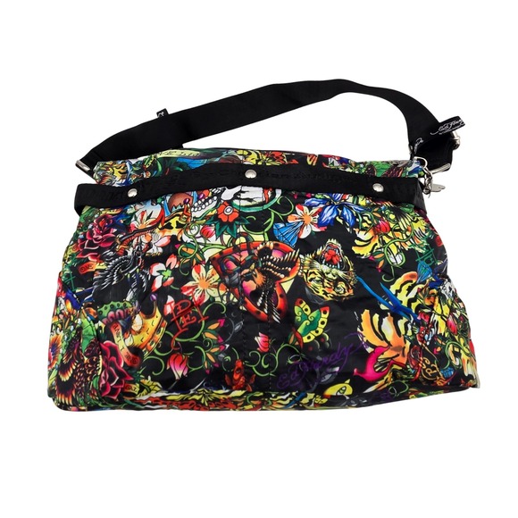 Ed Hardy Handbags - VTG Ed Hardy Tattoo Print Hobo Bag Shoulder Purse Love Kills Skull Heart Charm